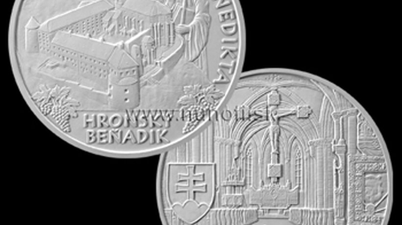 Silver Slovak 10 euro coin themed Benedictine Abbey in Hronský Beňadik