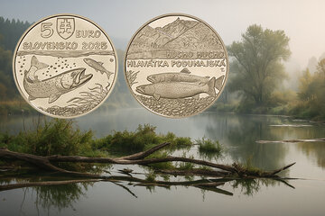 New 5 euro coin - Danube Salmon, Fauna and Flora in Slovakia