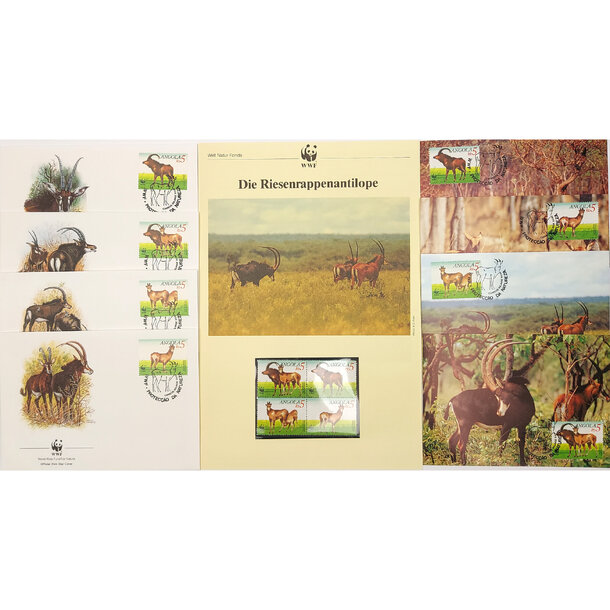 Lot fdc angola 1990 - antilopy - Lot 4 ks FDC a známky Angola 1990 - Antilopy