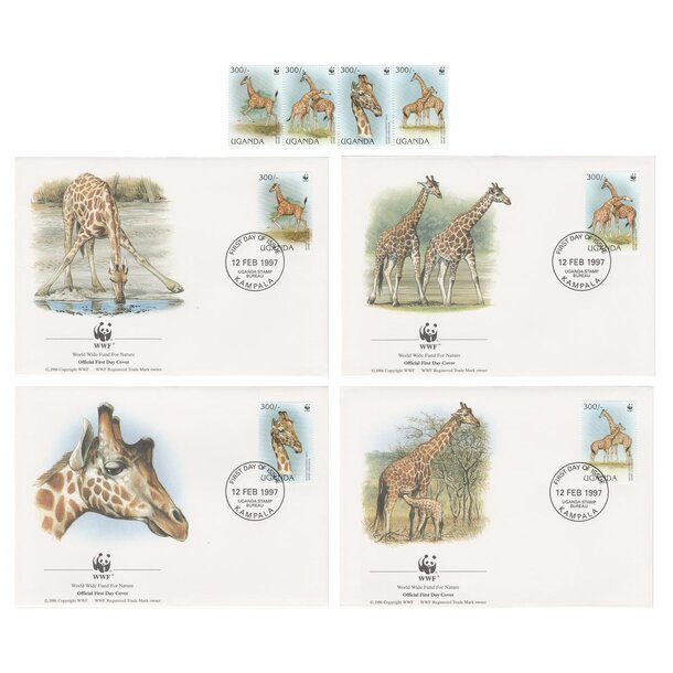 Lot fdc uganda 1997 - žirafy - set-fdc-uganda-1997-1
