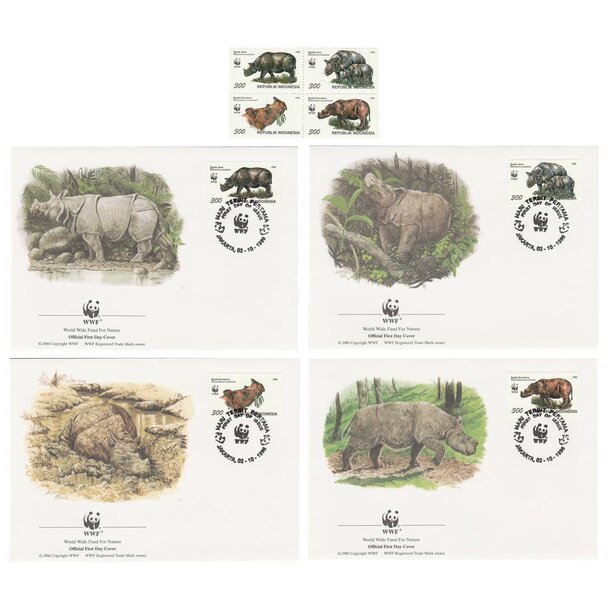 Lot fdc indonézia 1996 - nosorožce - set-fdc-indonesia-1996-1