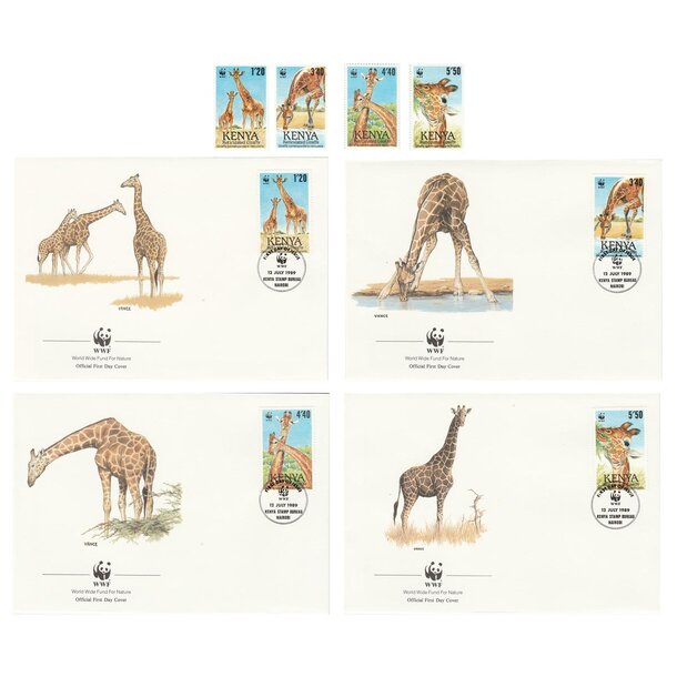 Lot fdc keňa 1989 - žirafy - set-fdc-kena-1989-1