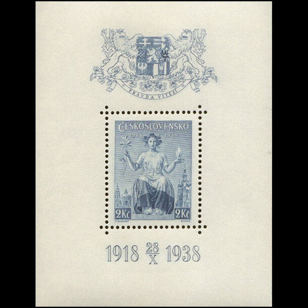 Hárček československo 1938 - 20. výročie čs. známok - znamky-1938-BL5