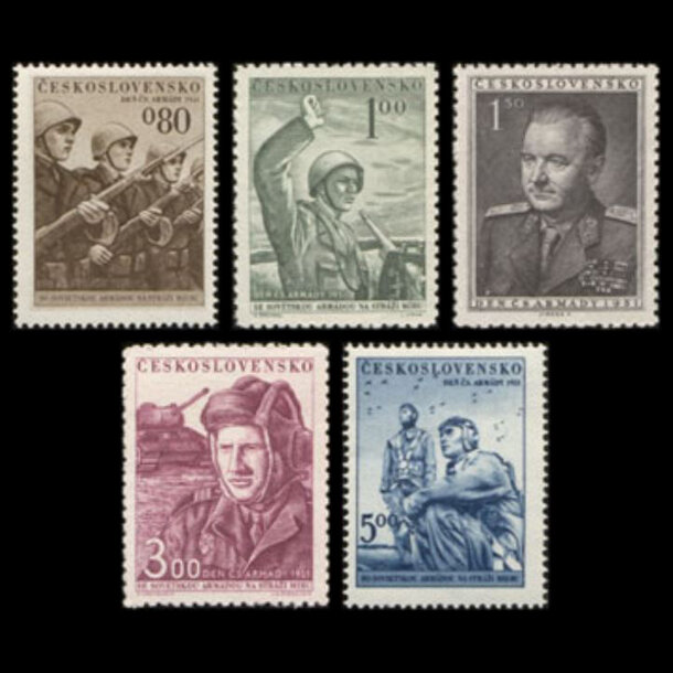 Séria známok československo 1951 - deň čs. armády - znamky-1951-691-695
