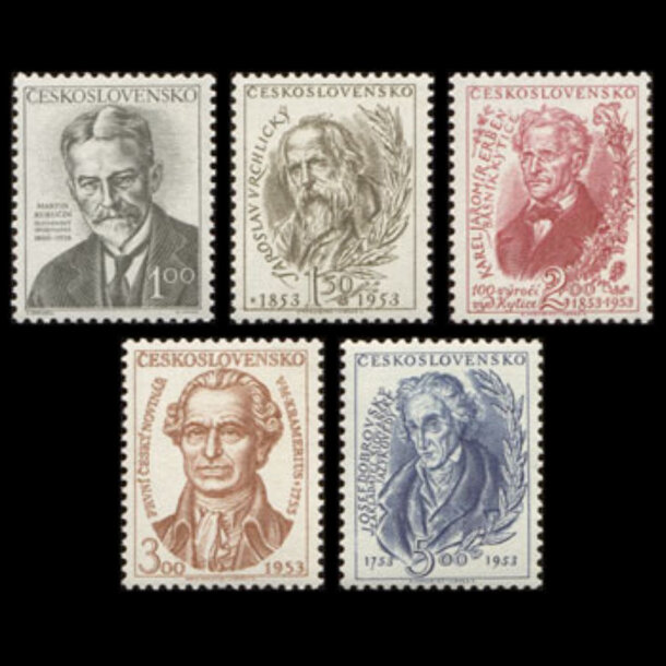 Séria známok československo 1953 - spisovatelia - znamky-1953-783-87