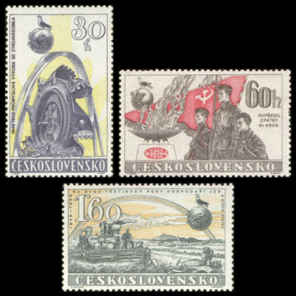 Séria známok československo 1958 - víťazný február - znamky-1958-1065-67