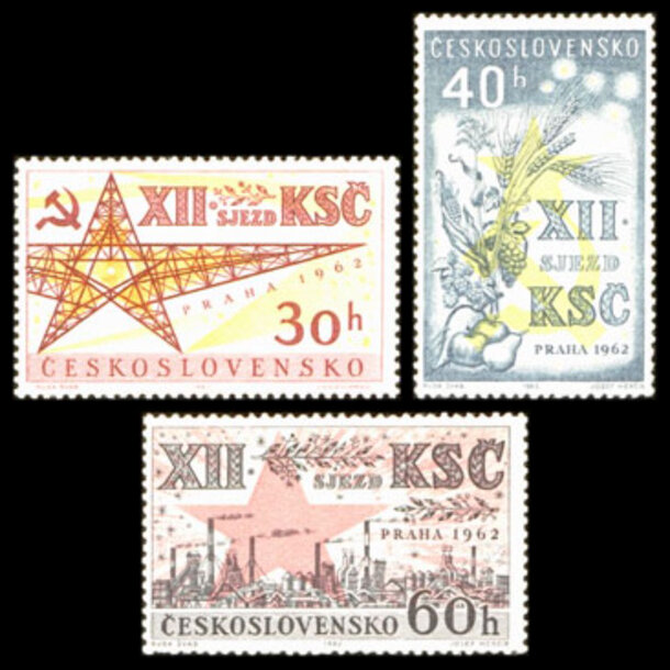 Séria známok československo 1962 - zjazd ksč - znamky-1962-1368-70