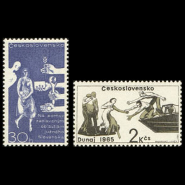 Séria známok československo 1965 - pomoc zaplaveným oblastiam - znamky-1965-1566-67