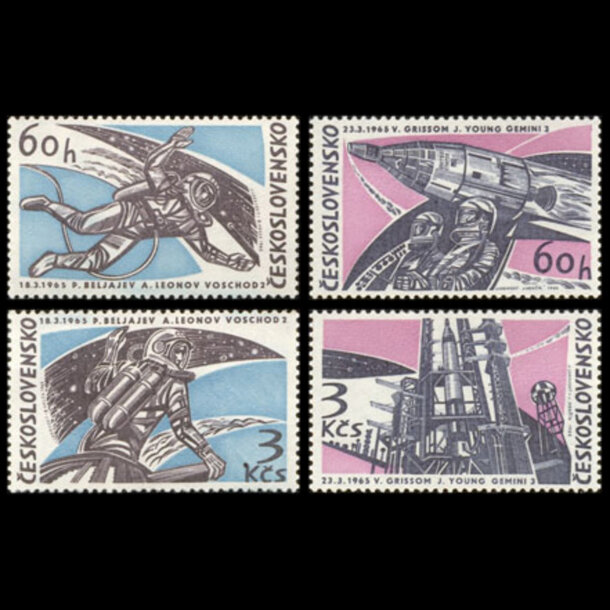 Séria známok československo 1965 - voschod 2 a gemini 3 - znamky-1965-1529-32