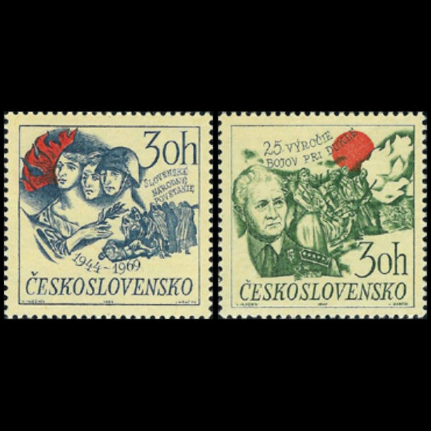 Séria známok československo 1969 - výročie snp a dukla - znamky-1969-1890-91