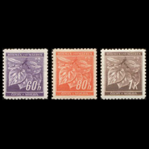 Séria známok protektorát čechy a morava 1941 - lipová ratolesť - znamky-pcm-1939-65-67
