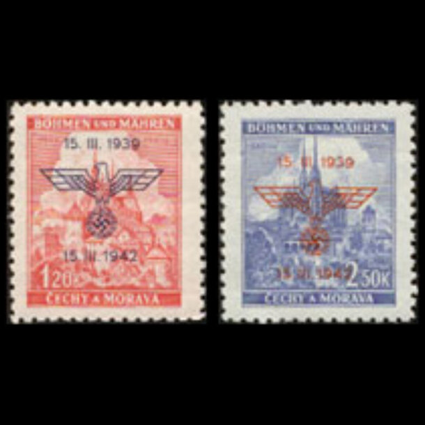 Séria známok protektorát čechy a morava 1942 - výročie protektorátu - znamky-pcm-1942-83-84