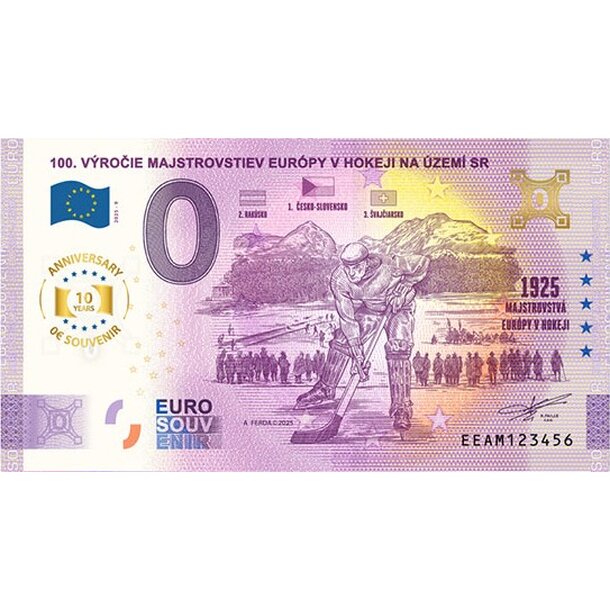 0 euro souvenir 2025 - 100.výročie majstrovstiev európy v hokeji na území sr anni - 0-euro-souvenir-me-hokej-vyrocie-anniversary