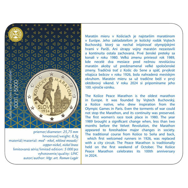 2 € slovensko 2024 - košický maratón - coincard - 2 € Slovensko 2024 - Košický maratón - coincard-2