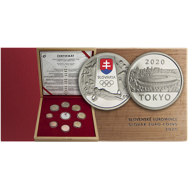 Sada obehových euro mincí sr 2020 - oh tokio - proof - sada-2020-tokio-drevo
