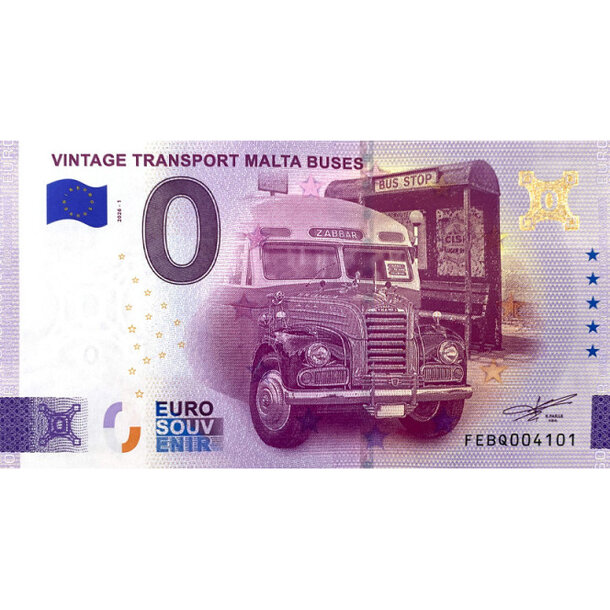 0 euro souvenir malta 2026 - vintage transport malta buses - gold - 0 Euro Souvenir 2026 - Vintage Transport Malta Buses gold