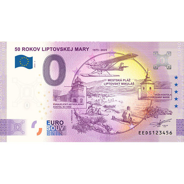 0 euro souvenir slovensko 2025 - 50 rokov liptovskej mary - 0-euro-souvenir-liptovska-mara-anniversary