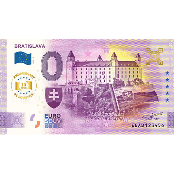 0 euro souvenir slovensko 2025 - bratislava - hrad so znakmi anniversary - 0-euro-souvenir-bratislava-