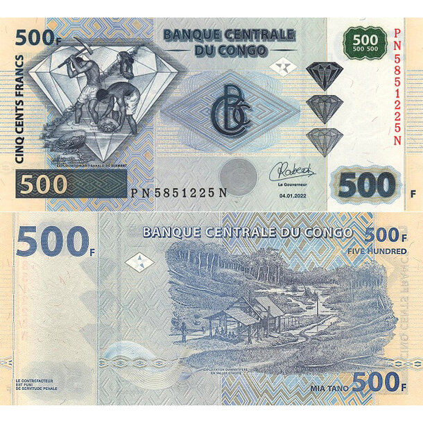 500 francs 2022 kongo - Bankovka Kongo 500 Francs 2022 - 96D