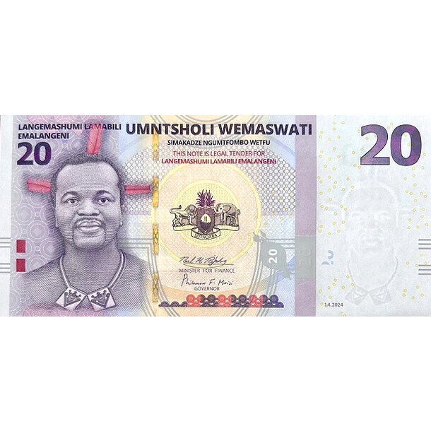 20 emalageni 2024 svazijsko - Bankovka Svazijsko 20 Emalageni 2024 - B44-1