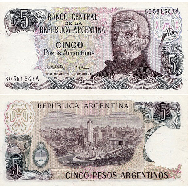 5 pesos 1983 argentína - Bankovka Argentína 5 Pesos 1983 - 312