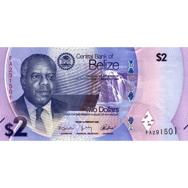 2 dollars 2025 belize - Bankovka Belize 2 Dollars 2025 - 73-1