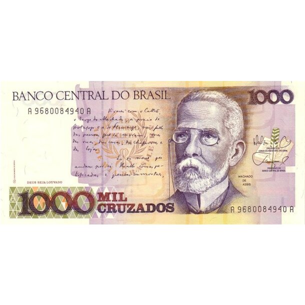 1000 cruzados 1988 brazília - Bankovka Brazília 1000 Cruzados 1988 - 213b-1