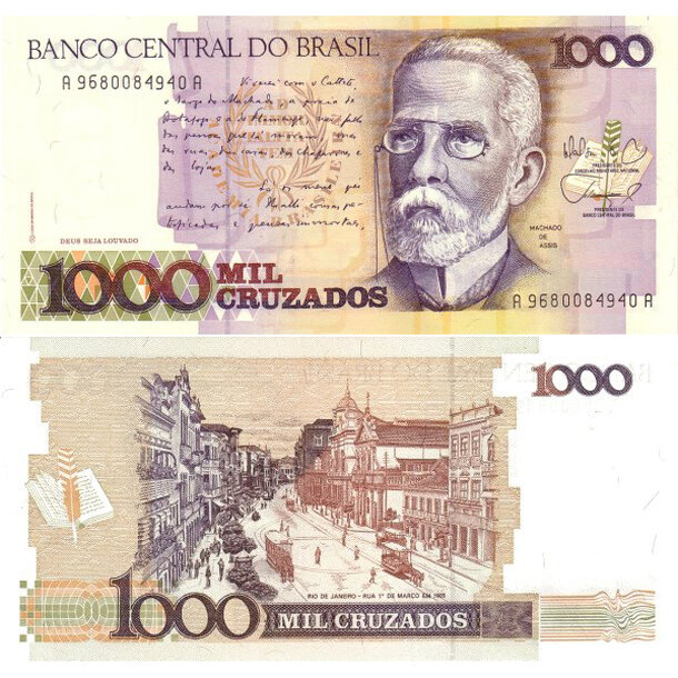 1000 cruzados 1988 brazília - Bankovka Brazília 1000 Cruzados 1988 - 213b