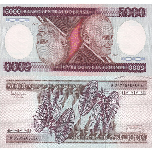 5000 cruzeiros 1985 brazília - Bankovka Brazília 5000 Cruzeiros 1985 - 202d