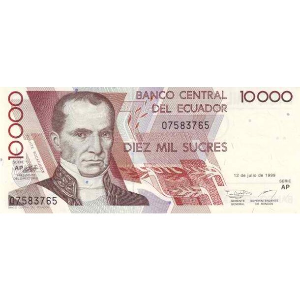 10 000 sucres 1999 ekvádor - Bankovka Ekvádor 10 000 Sucres 1999 - 127e-1