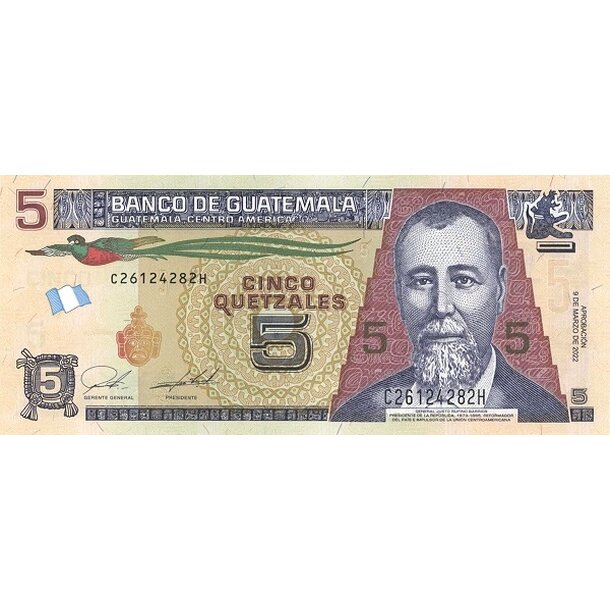 5 quetzales 2022 guatemala - Bankovka Guatemala 5 Quetzales 2022 - 122A-1