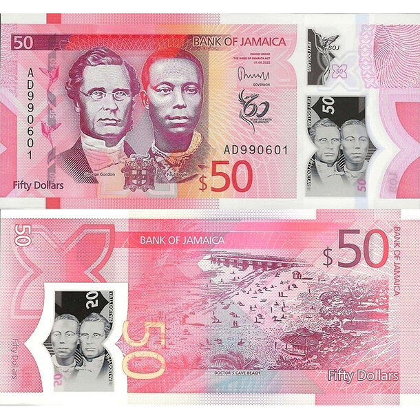 50 dollars 2022 jamajka - Bankovka Jamajka 50 Dollars 2022 - 96 polymér