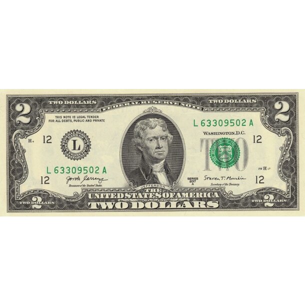 2 dollars 2017 usa - Bankovka USA 2 Dollars 2017 (A) L - 545-1