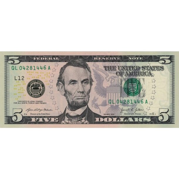 5 dollars 2021 usa - Bankovka USA 5 Dollars 2021 L - 551-1