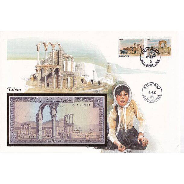 Banknote obálka libanon 1986 - banknotebriefe-libanon-1