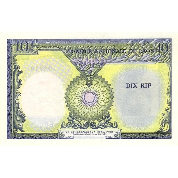 10 kip 1962 laos - Bankovka Laos 10 Kip 1962 - 10b-2