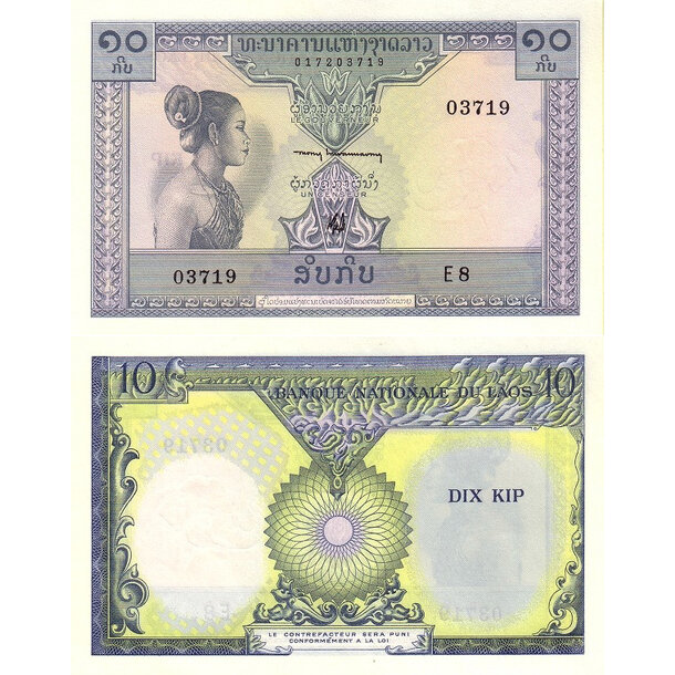 10 kip 1962 laos - Bankovka Laos 10 Kip 1962 - 10b