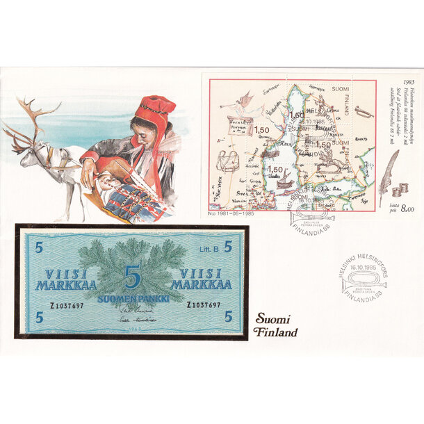 Banknote obálka fínska 1963 - Banknote obálka Fínsko 1963-3