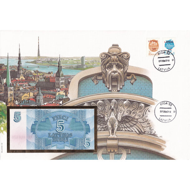 Banknote obálka lotyšsko 1992 - Banknote obálka Lotyšsko 1992-1