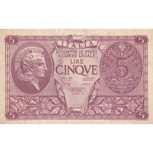 5 lire 1944 taliansko - Taliansko 5 Lire 1944 - 31c-1