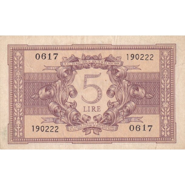 5 lire 1944 taliansko - Taliansko 5 Lire 1944 - 31c-2