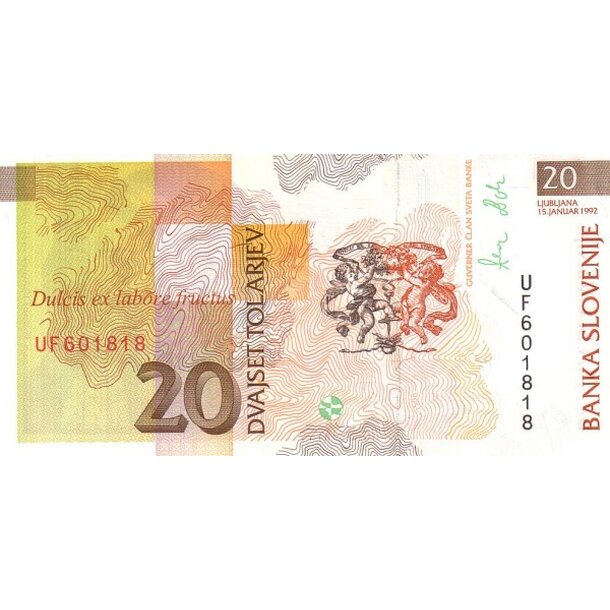 20 tolarjev 1992 slovinsko - Bankovka Slovinsko 20 Tolarjev 1992 - 12-2