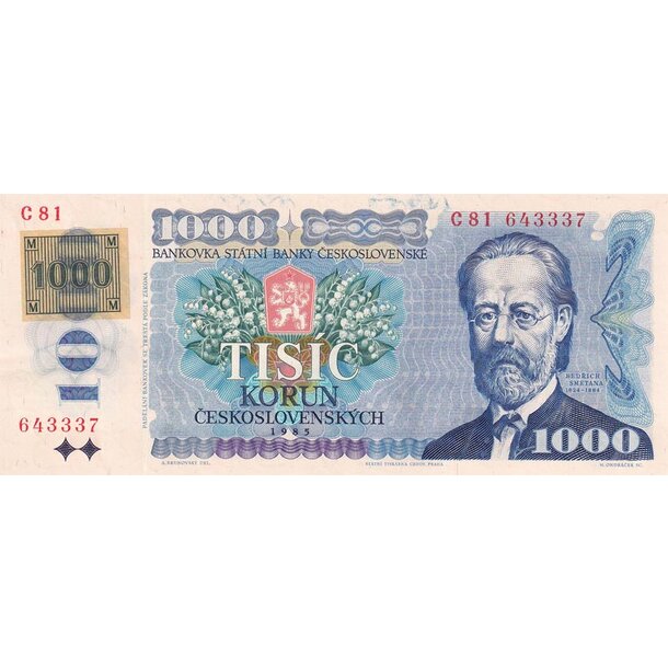 1000 korún 1985 česká republika - séria c (kolok lepený 1993) - 1000-kc-1985-1993-C-lepeny-1