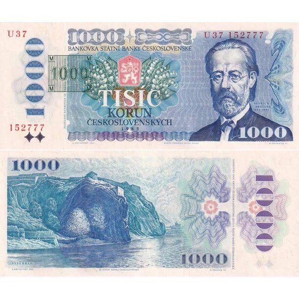 1000 korún 1985 česká republika - séria u (kolok tlačený 1993) - 1000-kc-1985-1993-C-tlaceny