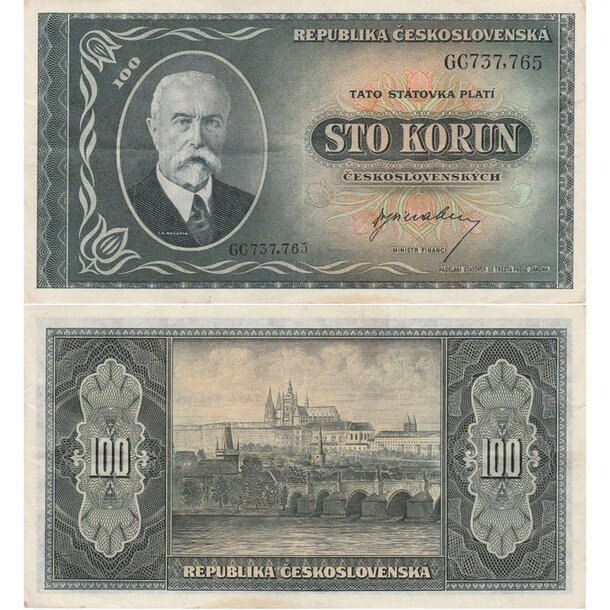 100 korún 1945 československo - séria gc - 100-kcs-1945-gg