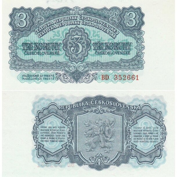 3 koruny 1953 československo - 3-kcs-1953-bd