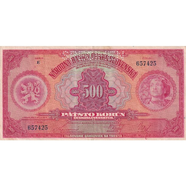 500 korún 1929 československo - séria e - 500 Korún 1929 F séria E - 24 perf. 1 x SPECIMEN hore-1