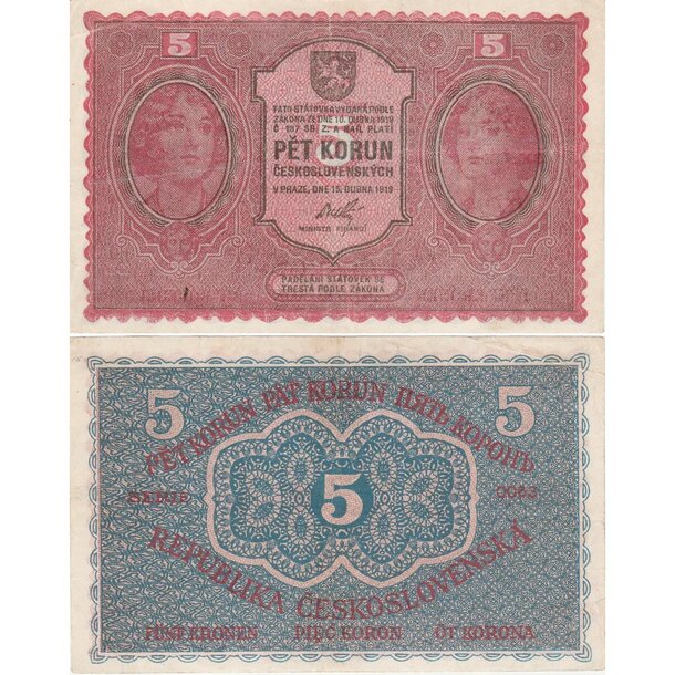 5 koruna 1919 československo - chybotlač č 187 bez bodky - 5-kc-1919-chybotlac1