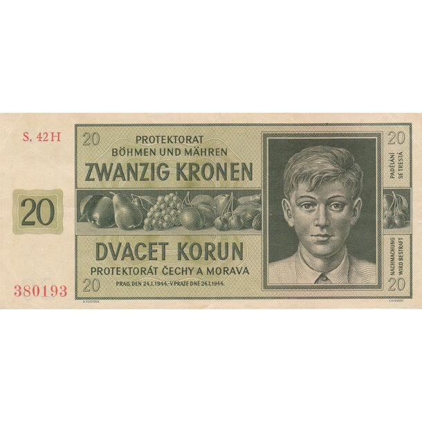 20 korún 1944 protektorát čechy a morava - séria h - 20-k-1944-h-1