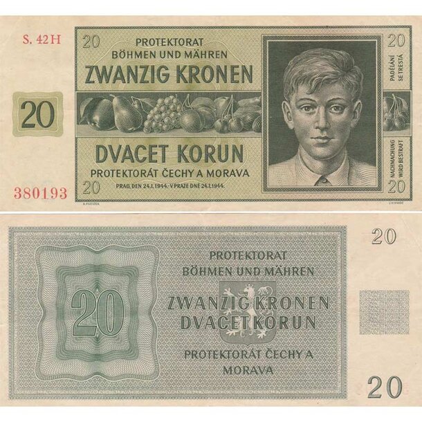 20 korún 1944 protektorát čechy a morava - séria h - 20-k-1944-h